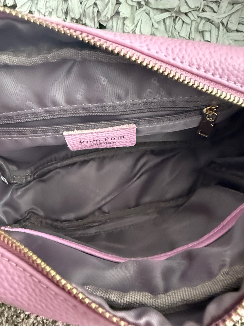 Pom Pom London Pink Leather Crossbody Bag with Wrist Pouch - Picture 9 of 10